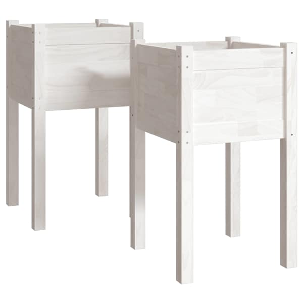 Taimekast 40 × 40 × 70 cm, täismännipuit – valge – 2 tk