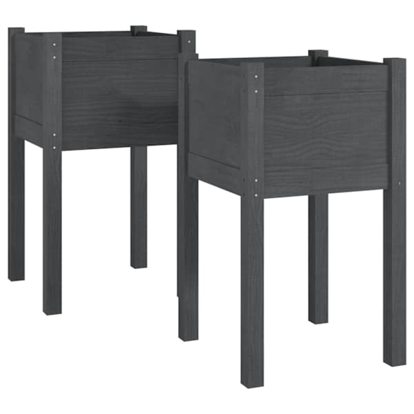 Taimekast 40 × 40 × 70 cm, täismännipuit – hall – 2 tk