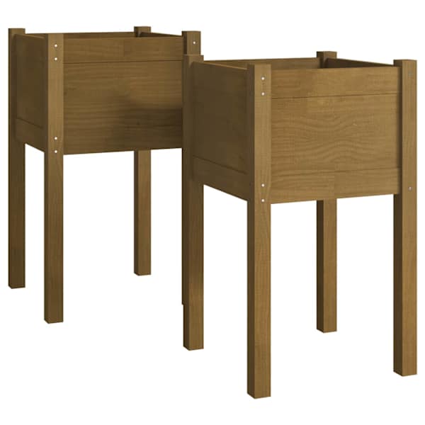 Taimekast 40 × 40 × 70 cm, täismännipuit – meepruun – 2 tk
