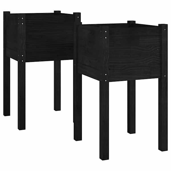 Taimekast 40 × 40 × 70 cm, täismännipuit – must – 2 tk