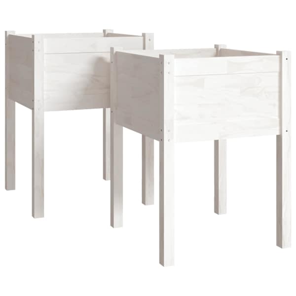 Taimekast 50 × 50 × 70 cm, täismännipuit – valge – 2 tk
