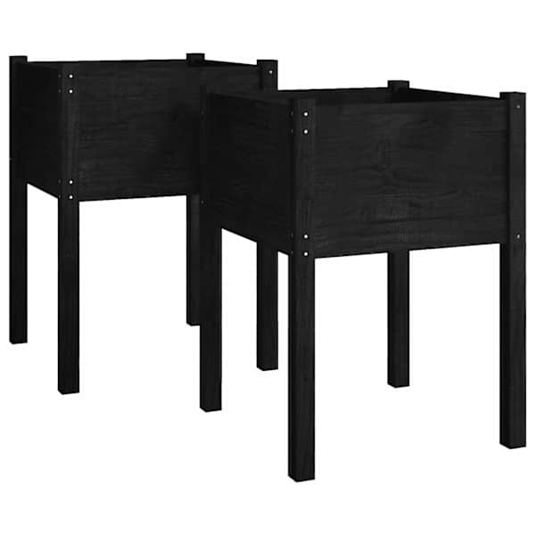 Taimekast 50 × 50 × 70 cm, täismännipuit – must – 2 tk