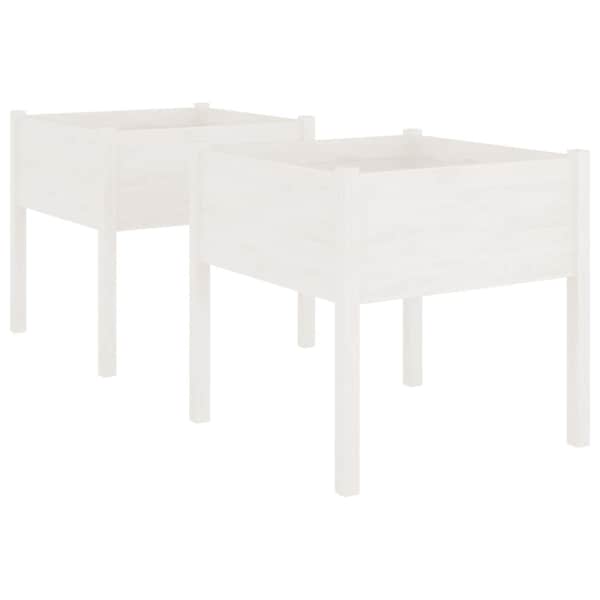 Taimekast 70 × 70 × 70 cm, täismännipuit – valge – 2 tk