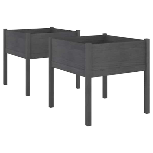 Taimekast 70 × 70 × 70 cm, täismännipuit – hall – 2 tk