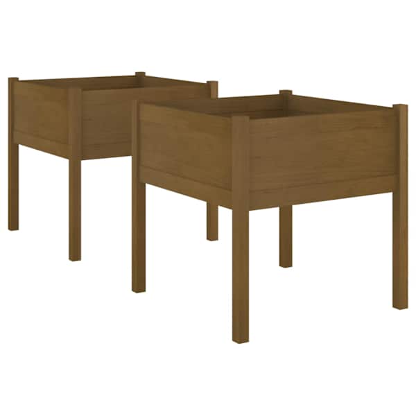 Taimekast 70 × 70 × 70 cm, täismännipuit – meepruun – 2 tk