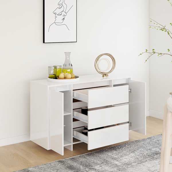 Puhvetkapp 3 sahtliga, kõrgläikega must 120 × 41 × 75 cm, tehispuit