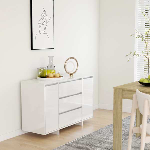 Puhvetkapp 3 sahtliga, kõrgläikega must 120 × 41 × 75 cm, tehispuit
