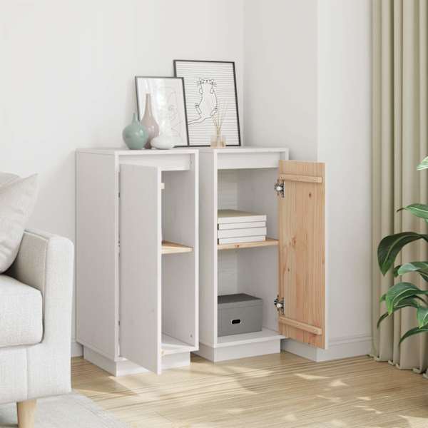 Puhvetkapid 2 tk, valge, 31,5 × 34 × 75 cm, toekas männipuit