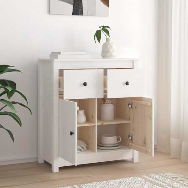 Puhvetkapp, valge, 70 × 35 × 80 cm, täismännipuit