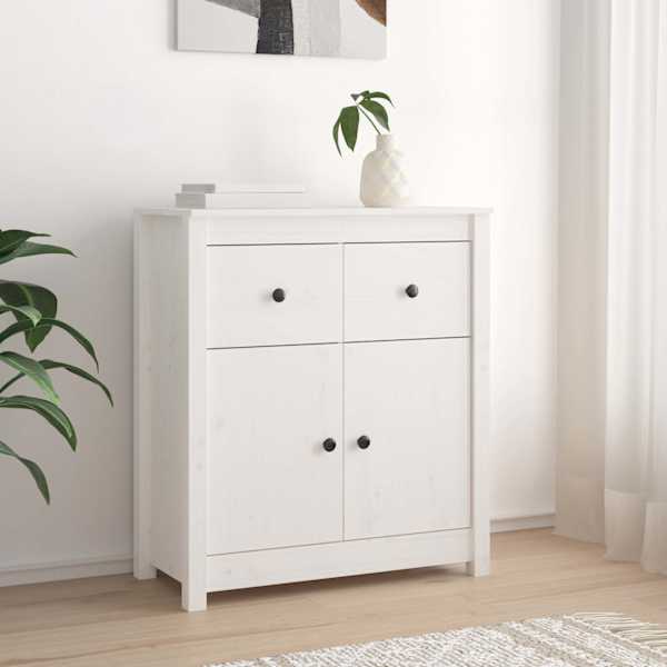 Puhvetkapp, valge, 70 × 35 × 80 cm, täismännipuit