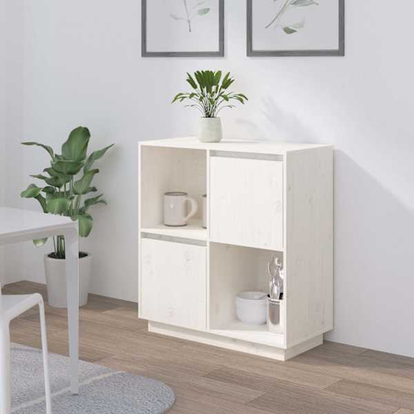 Puhvetkapp, valge, 74 × 35 × 80 cm, täismännipuit