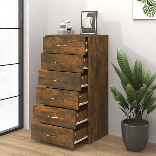 Puhvetkapp 6 sahtliga, suitsutatud tamm, 50 × 34 × 96 cm, tehispuit
