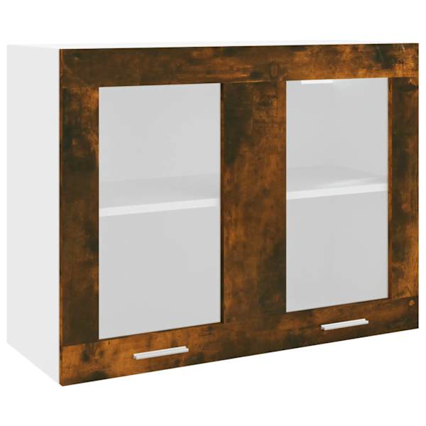 Rippuv klaaskapp "Lyon", suitsutatud tamm, 80 × 31 × 60 cm, töödeldud puit