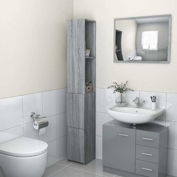 Vannitoakapp, hall Sonoma tamm, 25 × 26,5 × 170 cm, tehispuit