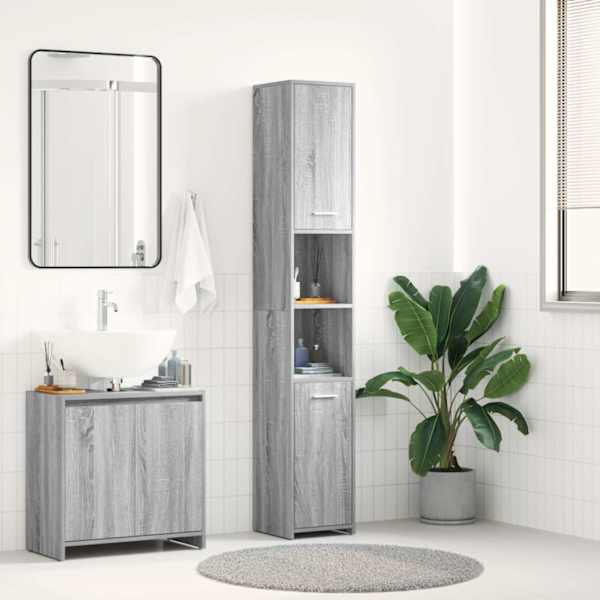 Vannitoakapp, hall Sonoma tamm, 30 × 30 × 183,5 cm, tehispuit
