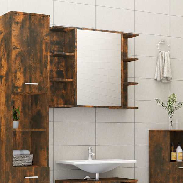 Vannitoa peegelkapp, suitsutatud tamm, 80 × 20,5 × 64 cm, tehispuit