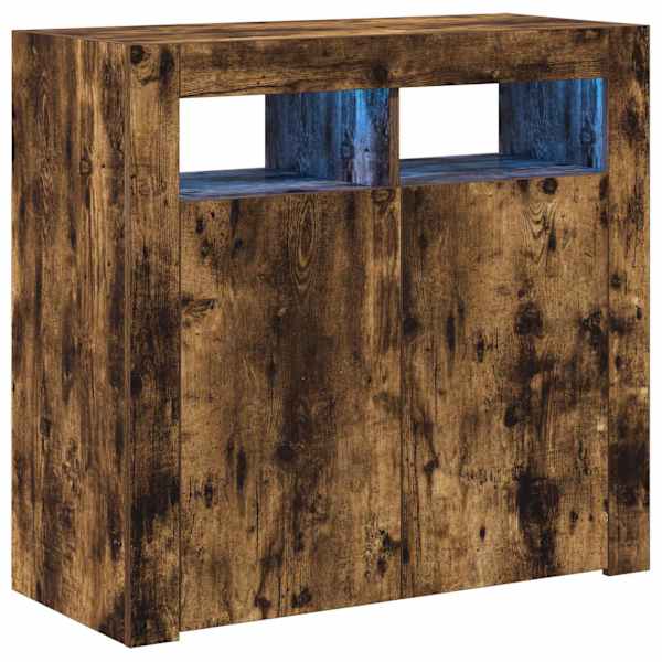 Puhvetkapp LED-tuledega, suitsutatud tamm, 80 × 35 × 75 cm