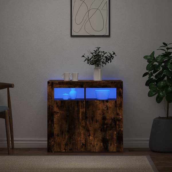 Puhvetkapp LED-tuledega, suitsutatud tamm, 80 × 35 × 75 cm