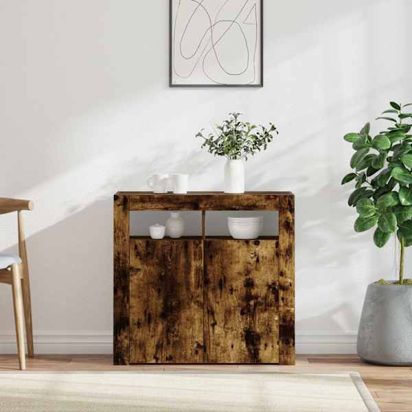 Puhvetkapp LED-tuledega, suitsutatud tamm, 80 × 35 × 75 cm