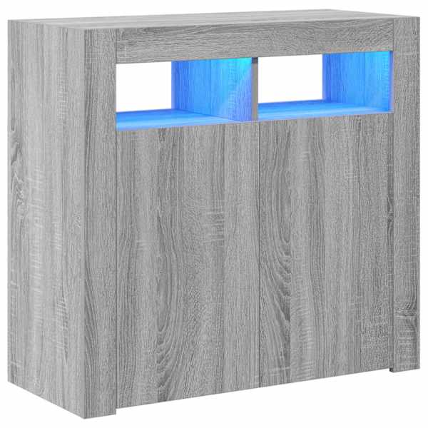 Puhvetkapp LED-tuledega, hall Sonoma tamm, 80 × 35 × 75 cm