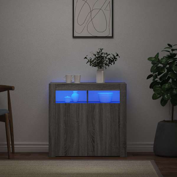 Puhvetkapp LED-tuledega, hall Sonoma tamm, 80 × 35 × 75 cm