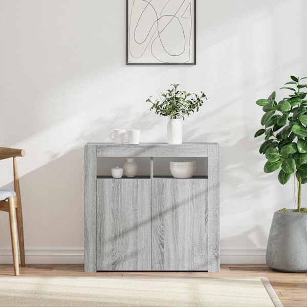 Puhvetkapp LED-tuledega, hall Sonoma tamm, 80 × 35 × 75 cm