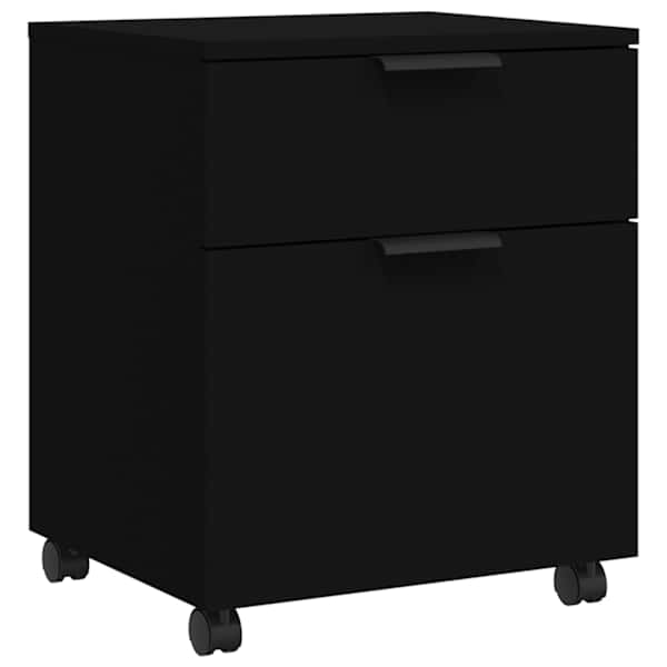 Mobiilne dokumendikapp ratastega, must, 45 × 38 × 54 cm, tehispuit
