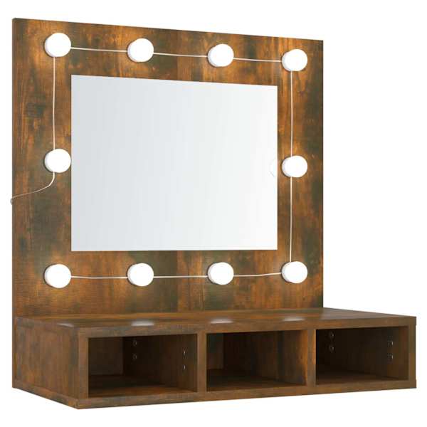 Peegelkapp suitsutatud tamm LEDiga 60 × 31,5 × 62 cm