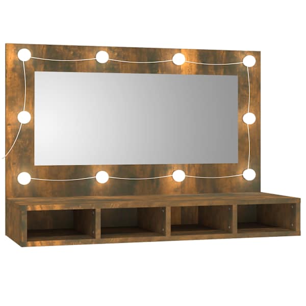Peegelkapp suitsutatud tamm LEDiga 90 × 31,5 × 62 cm