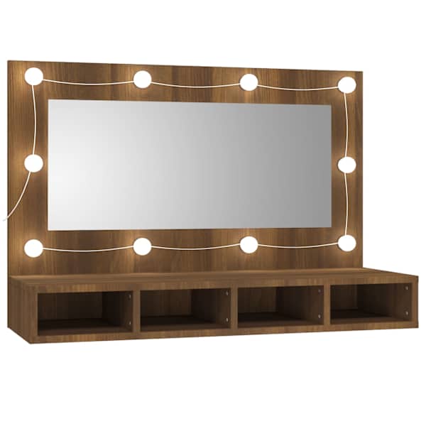 Peegelkapp pruun tamm LEDiga 90 × 31,5 × 62 cm