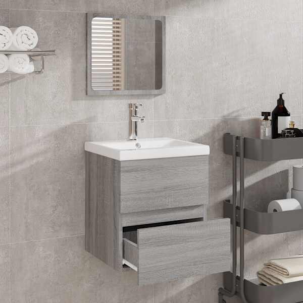Vannitoakapp peegliga, hall Sonoma tamm, tehispuit