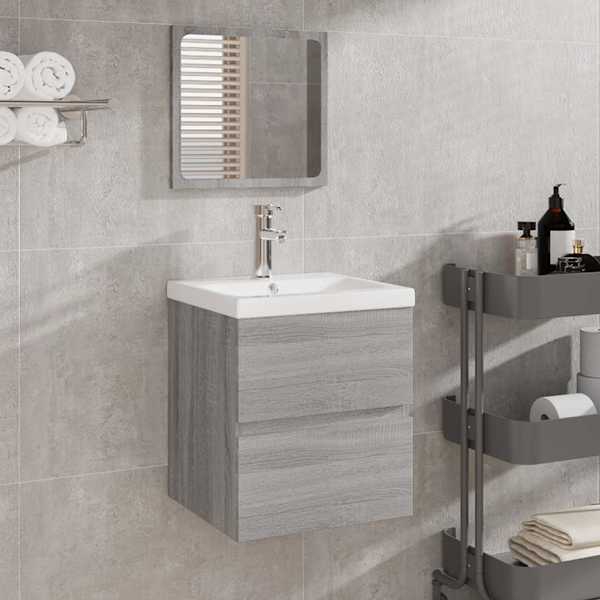 Vannitoakapp peegliga, hall Sonoma tamm, tehispuit