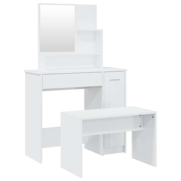 Tualettlaua komplekt, kõrgläikega valge, 86,5 × 35 × 136 cm