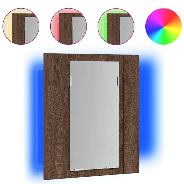 LED-peegelkapp, pruun tamm, 40 × 12 × 45 cm, tehispuit