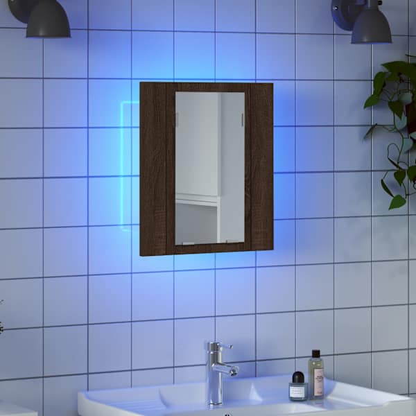LED-peegelkapp, pruun tamm, 40 × 12 × 45 cm, tehispuit