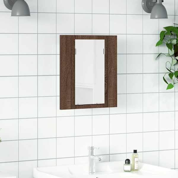 LED-peegelkapp, pruun tamm, 40 × 12 × 45 cm, tehispuit