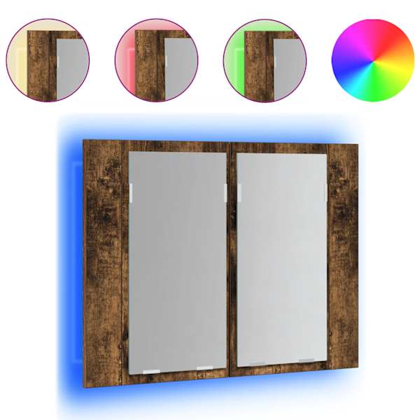 LED-peegelkapp, suitsutatud tamm, 60 × 12 × 45 cm, tehispuit