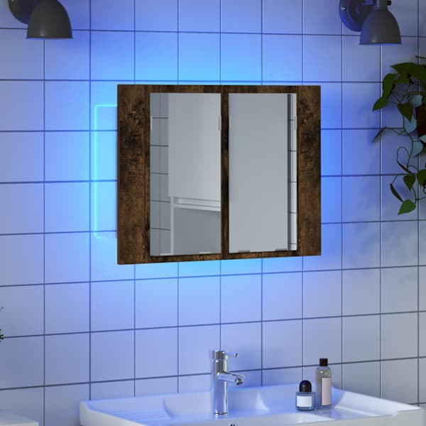 LED-peegelkapp, suitsutatud tamm, 60 × 12 × 45 cm, tehispuit