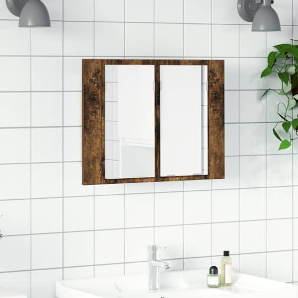 LED-peegelkapp, suitsutatud tamm, 60 × 12 × 45 cm, tehispuit