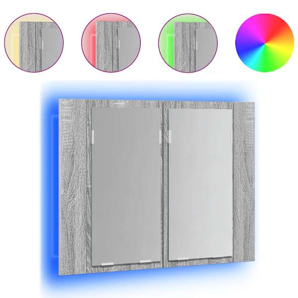 LED-peegelkapp, hall Sonoma tamm, 60 × 12 × 45 cm, tehispuit
