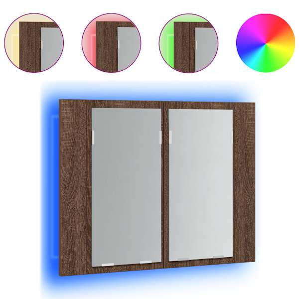 LED-peegelkapp, pruun tamm, 60 × 12 × 45 cm, tehispuit