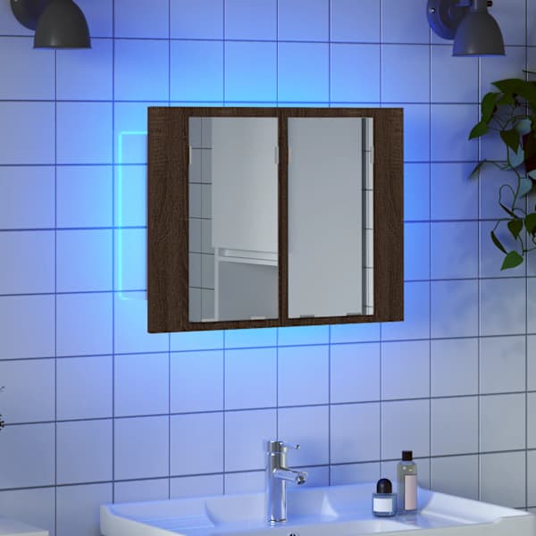 LED-peegelkapp, pruun tamm, 60 × 12 × 45 cm, tehispuit