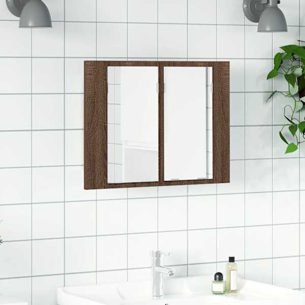 LED-peegelkapp, pruun tamm, 60 × 12 × 45 cm, tehispuit