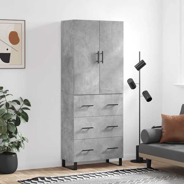 Kõrge kapp, betoonhall, 69,5 × 34 × 180 cm,tehispuit