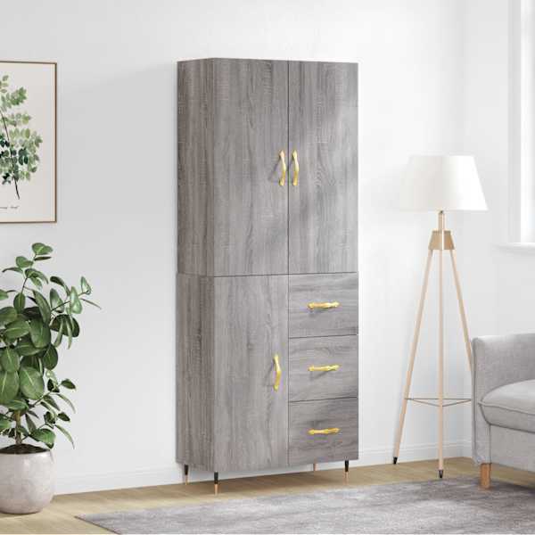 Kõrge kapp, hall Sonoma tamm, 69,5 × 34 × 180 cm, tehispuit