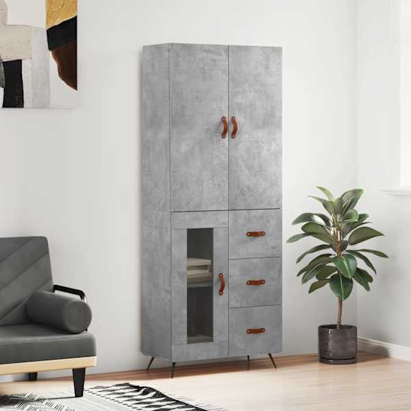 Kõrge kapp, betoonhall, 69,5 × 34 × 180 cm,tehispuit