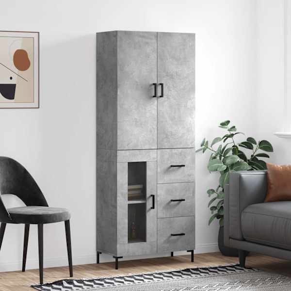 Kõrge kapp, betoonhall, 69,5 × 34 × 180 cm,tehispuit