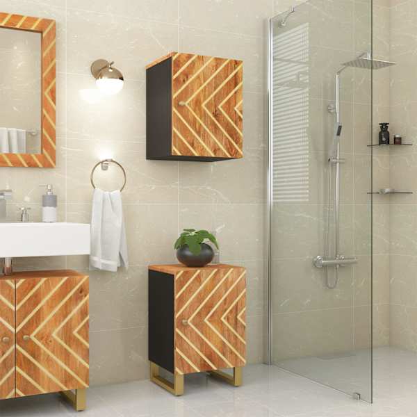 Vannitoakapp, pruun ja must, 38 × 33,5 × 58 cm, mangopuit