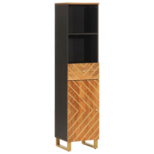 Vannitoakapp, pruun ja must, 38 × 33,5 × 160 cm, mangopuit