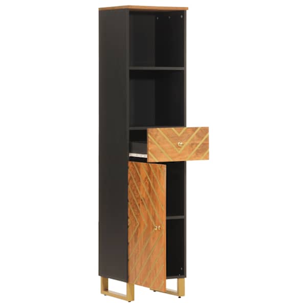 Vannitoakapp, pruun ja must, 38 × 33,5 × 160 cm, mangopuit